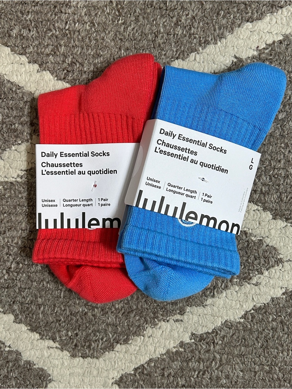 Pair of Lululemon Daily Essential Socks Quarter Length, size L